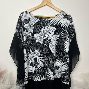 Black and White Tropical Blouse